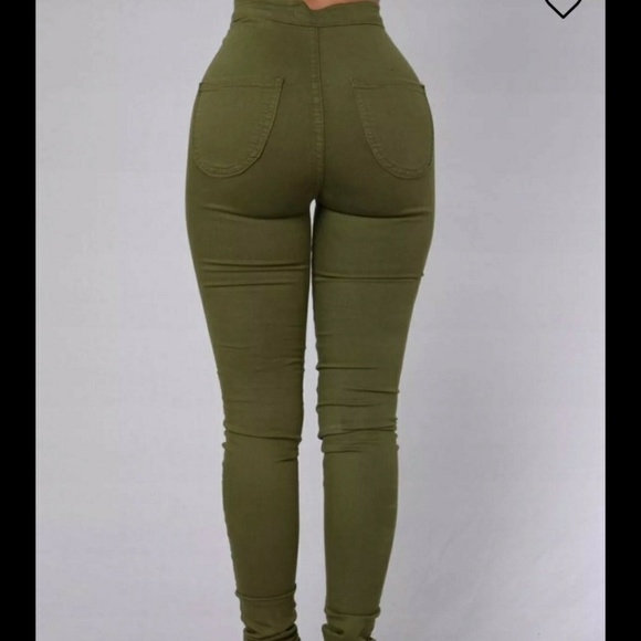 Olive High Waist Trousers - Picture 2 of 6